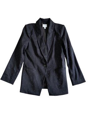 Nine West Womens Sz M Black Blazer With Subtle Rhinestone Accents Long Sleeve